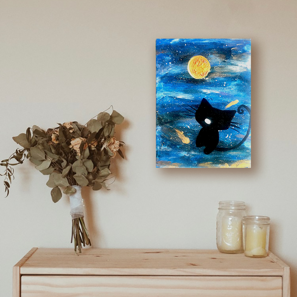 宇宙を見上げる黒猫 | かにゃんクリエイト ｜インテリア絵画 アートの