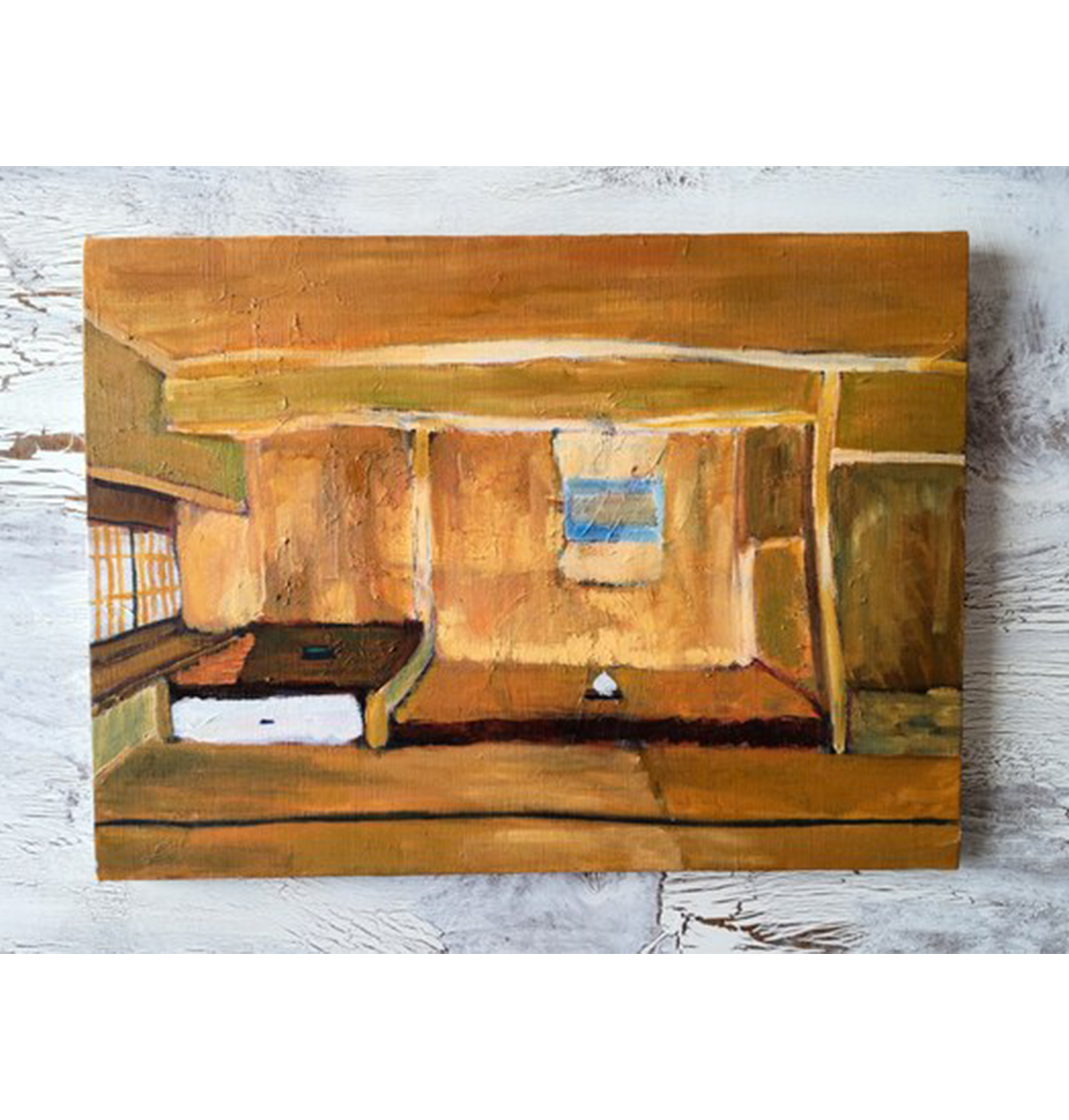 22×27㎝「部屋の中 8」油彩画・原画・F3 22×27㎝「画家の部屋」油彩