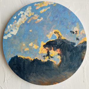 直径25㎝「朝の空2025-2」油彩・絵画・原画・丸形・アートパネル