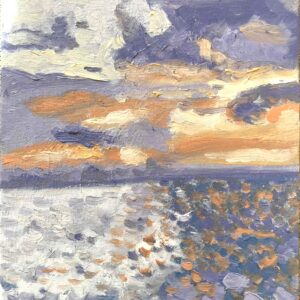 直径20㎝「画家の家の上空4」油彩・絵画・原画・丸形・アートパネル