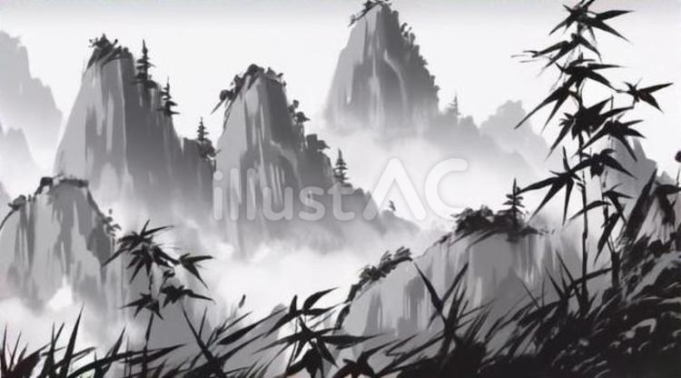 自然風景の水墨画イラスト - No: 24132002｜無料イラスト・フリー素材