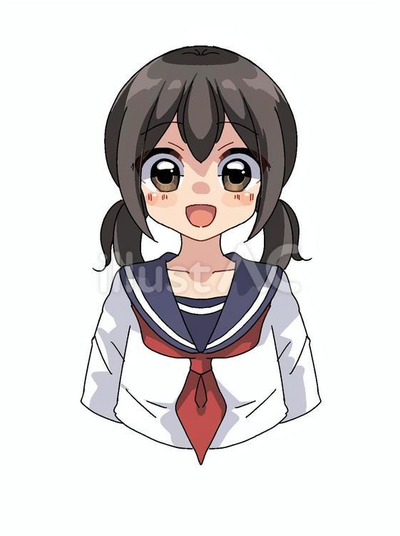 セーラー服のツインテールの女の子イラスト - No: 26020533｜無料