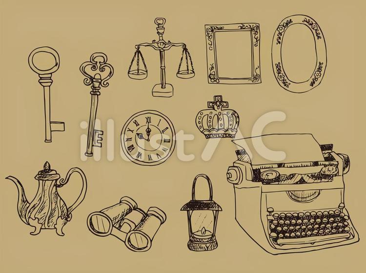アンティーク雑貨線画01イラスト - No: 1422337｜無料イラスト・フリー