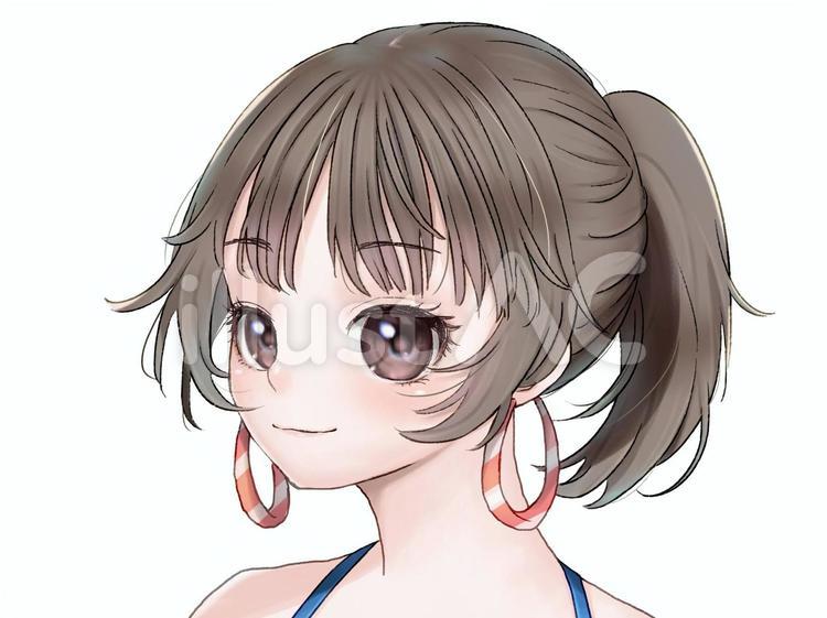 ポニーテールの女の子 笑顔イラスト - No: 2653513｜無料イラスト