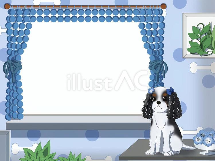 犬のイラスト付き青いフレームアート 犬のイラスト付き青いフレーム