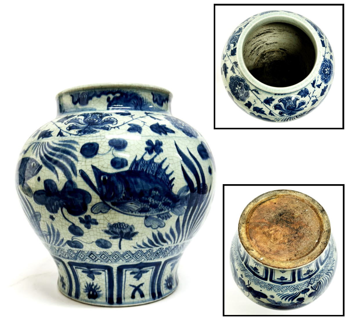 明時代 呉須染付唐草紋様小壷 青花 ウブ品 発掘品焼物 入手困難 WWTT193