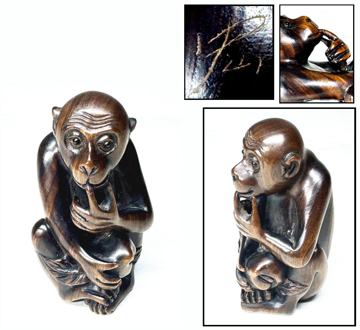 楽天市場】猿 根付（東洋彫刻｜彫刻）：アート・美術品・骨董品・民芸