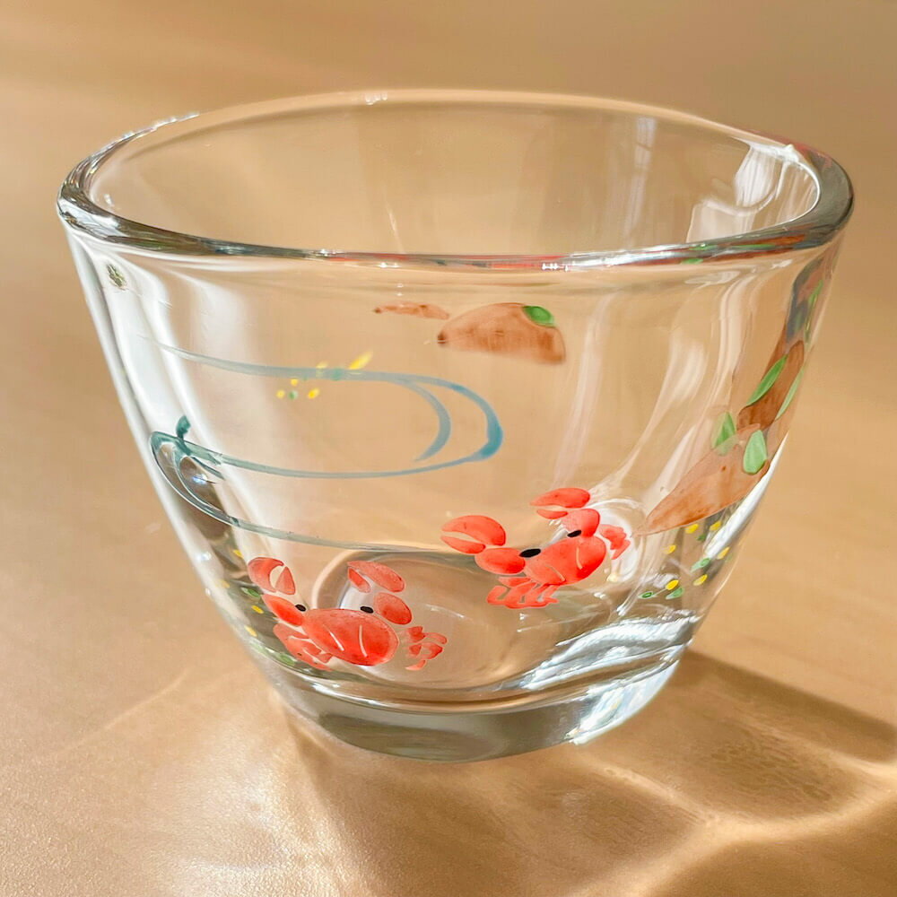 値下げ！【二六焼】お猪口ぐい呑み、蟹天神 共箱付 H5㎝ 二