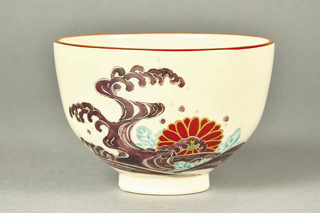 九谷焼味渓窯矢口永寿造赤絵花鳥文汲出茶碗五客共箱MR5223