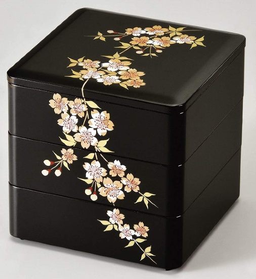 白木屋♥漆器 三段重箱 鶴と花♥重箱♥会津塗♥蒔絵
