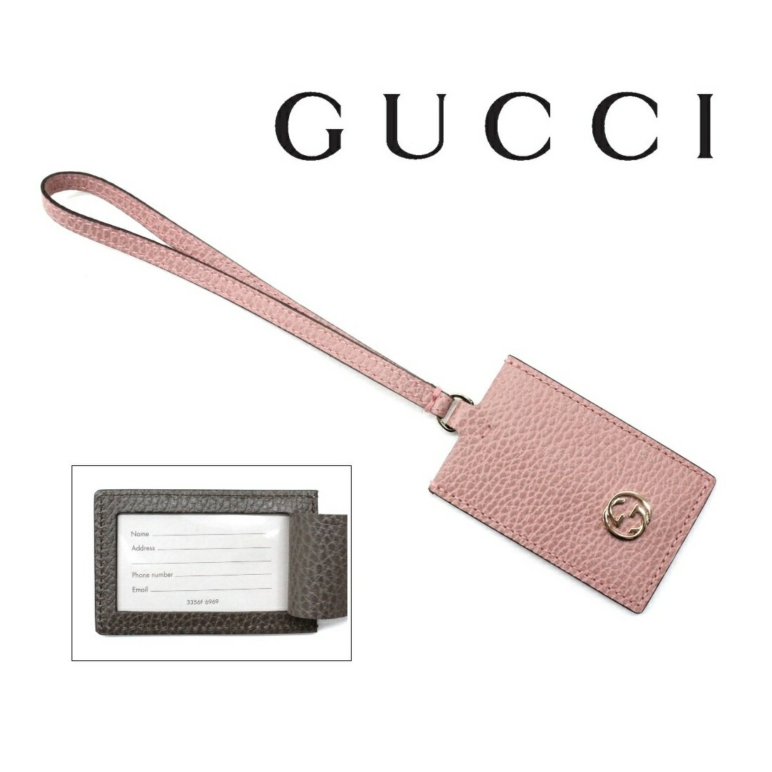 GUCCI グッチ レザー インターロッキング ネームタグ ピンク 美品