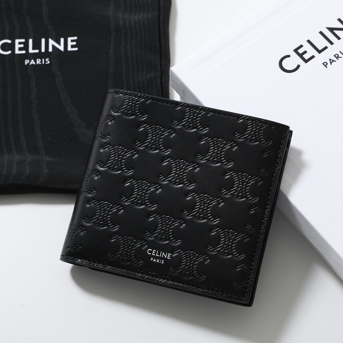 特別セール中】CELINE セリーヌ メンズ 二つ折り財布 本革 レザー 黒