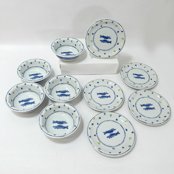 美濃焼 龍峯窯 龍峰窯 角鉢揃 5客 色絵 丸紋 【龍峯窯】祥瑞花丸紋