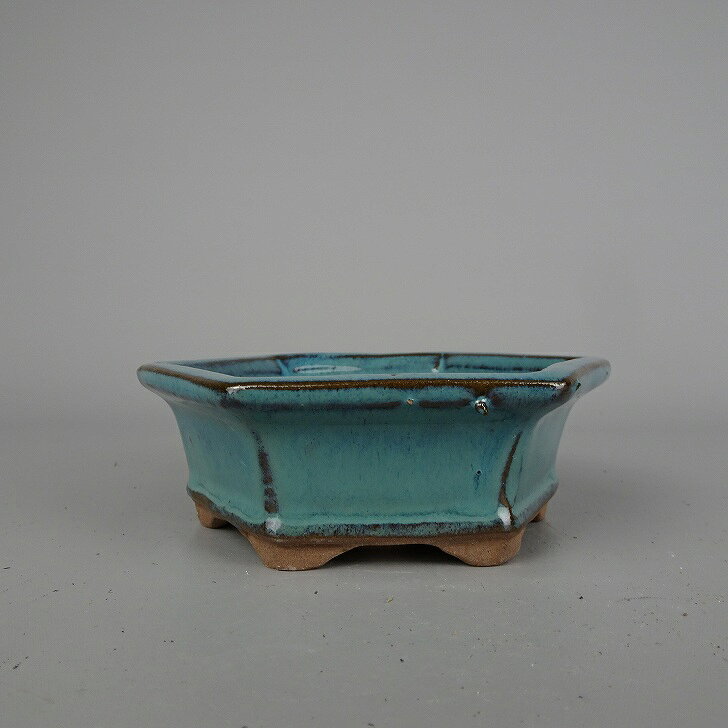 350.荞麦釉飾足六角鉢 盆栽鉢 植木鉢 14*15*5cm 350.