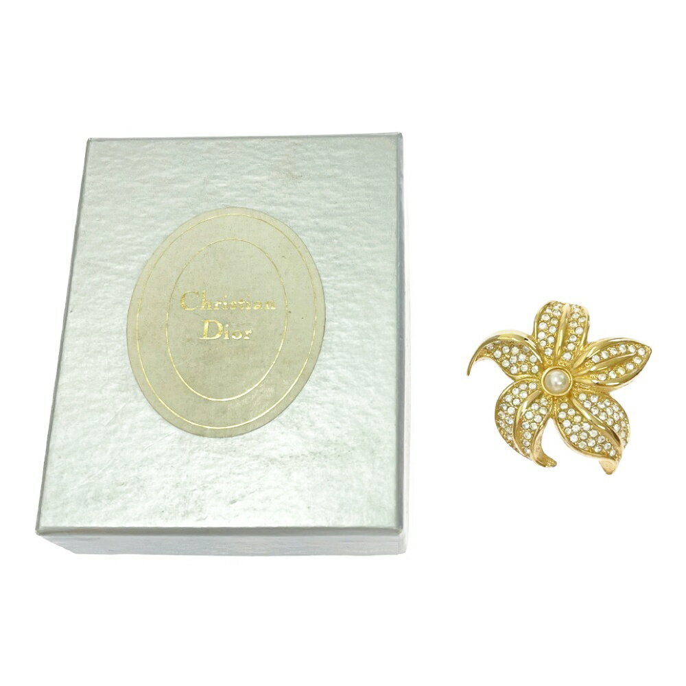 クリスチャンディオール ピンブローチ ラインストーン CDロゴ ゴールド