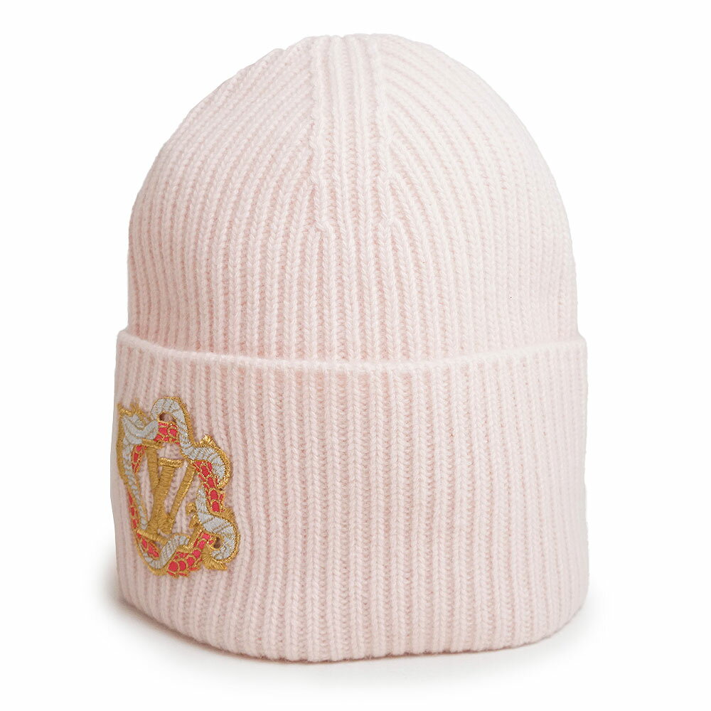極美品☆ルイヴィトン ニット帽 カシミヤ混 帽子 ロゴデザイン ピンク