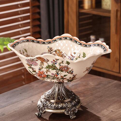 アンティーク風 インテリアコンポート ガラス×陶器 台座付き