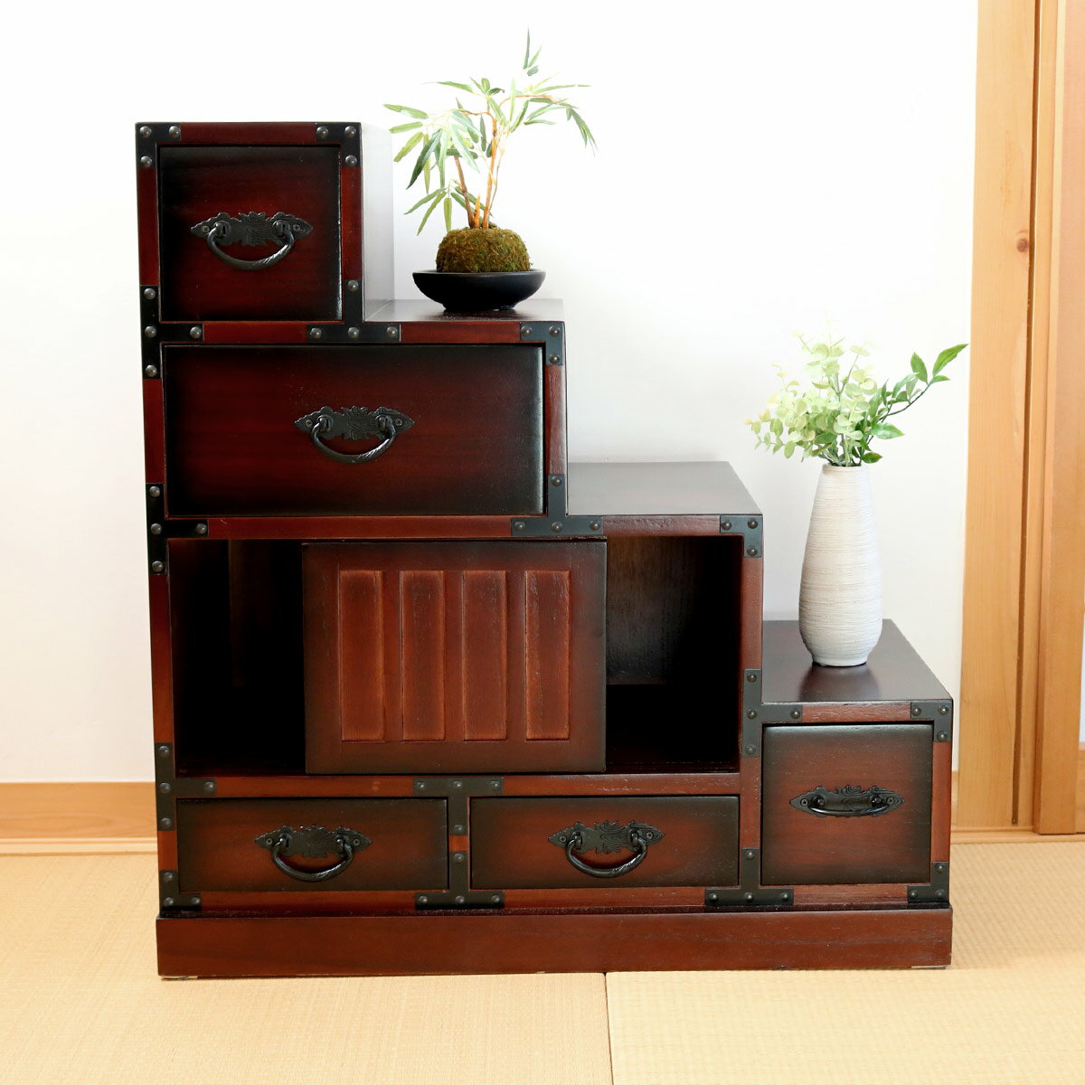 木製階段状引き出しタンス