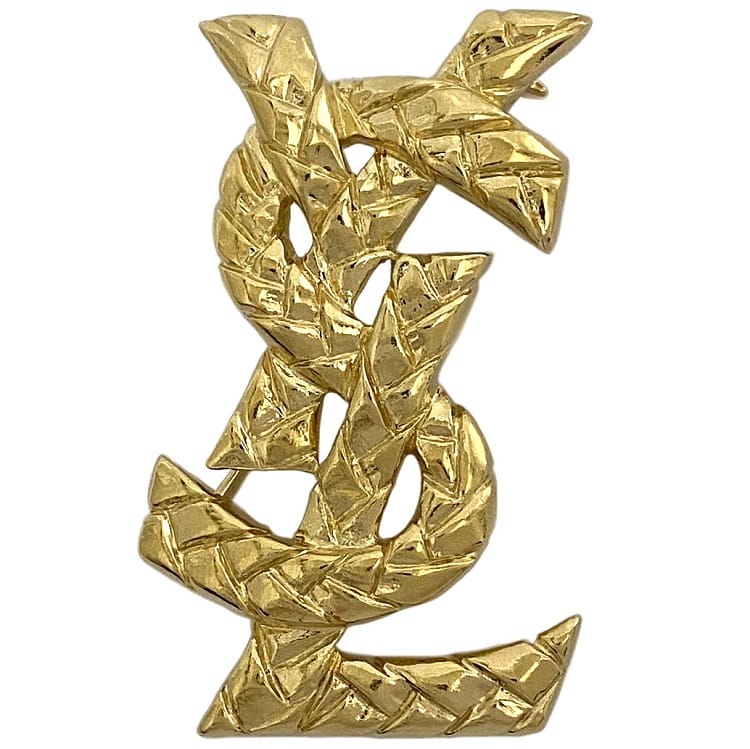 イヴサンローラン 赤と金のクロスデザインブローチ Yves Saint-Laurent