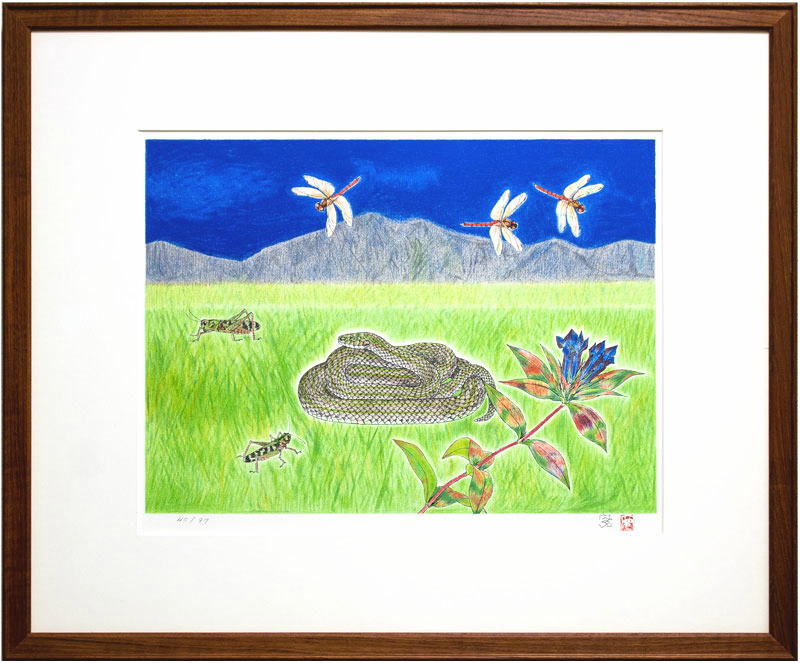 ☆ 米陀寛 牛 陶板画 益子焼 額装 ☆