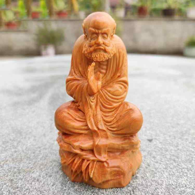 まもる。少林寺拳法木彫達磨（赤檀彫刻）置台付き 黄檗宗少林山達磨寺