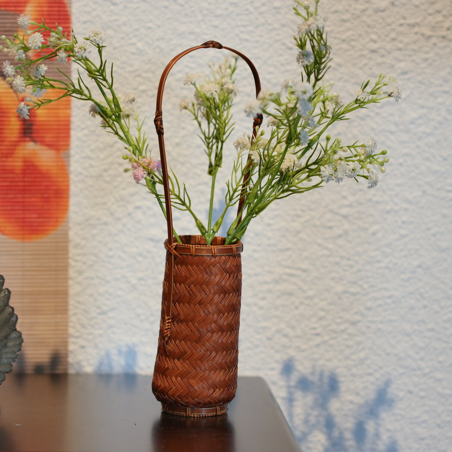 送料無料 竹細工 斑竹胡麻竹使用 四角花入れ 高24cm☆希少☆ 楽天