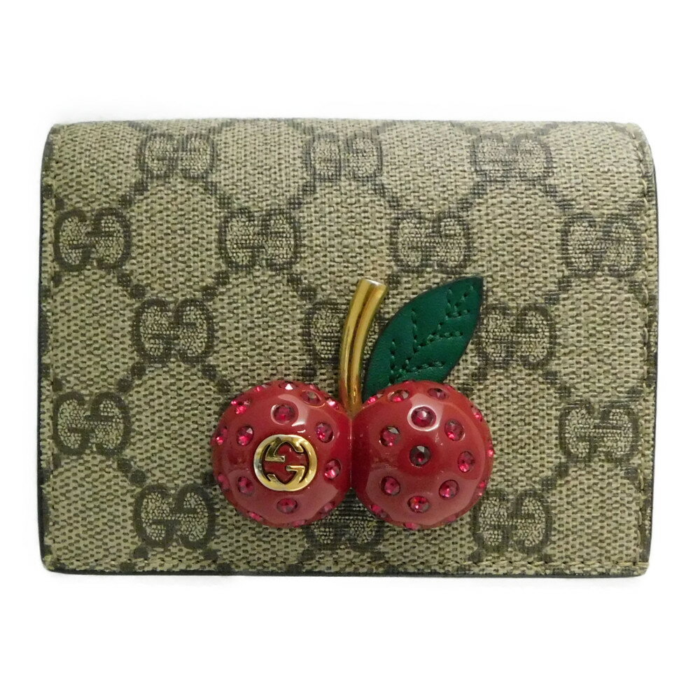 GUCCI チェリー装飾 二つ折り財布 ピンク GUCCI さくらんぼ 二つ折り