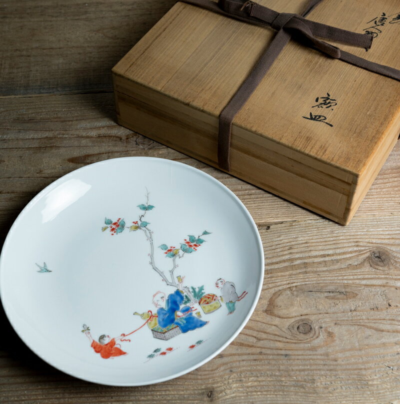 有田焼 柿右衛門 菊花染付絵皿 木箱付 有田焼 柿右衛門
