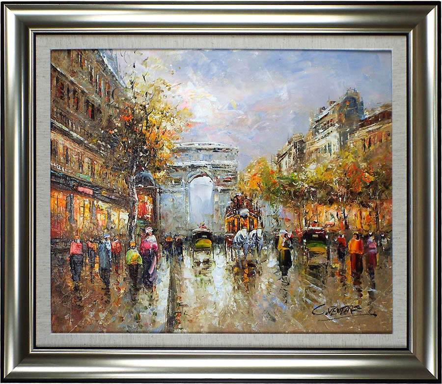 ss7299 【】 額装 クロード がいせん門近くのカフェ 油彩画 F3 直筆