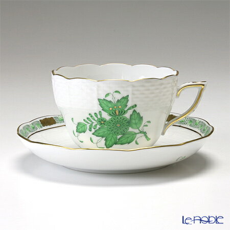 全て手彩色のヘレンドのアポニーグリーンの豪華な脚付き菓子器