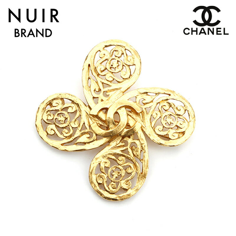 G2033 超美品!! シャネル クローバー ラインストーン ブローチ CHANEL