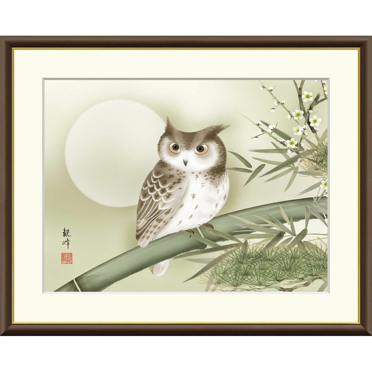 月下柳に木菟図】福井江亭 2584 ミミズク 梟 掛け軸 肉筆 【公式通販】