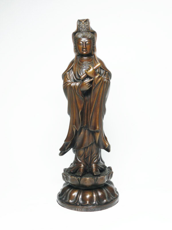 ☆彡 とても古い 銅製 観世音菩薩 立像 観音像 白衣観音 仏像 骨董