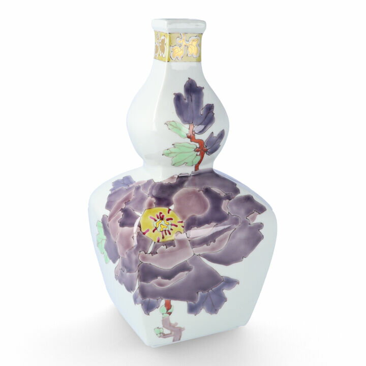 九谷焼 武腰潤 富貴図 牡丹 花絵 板皿 共箱 九谷焼作家物 ／武腰潤 作