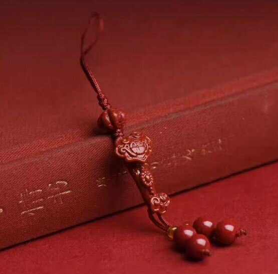 天然朱砂(シナバー )帝王砂真っ赤14mm縁起魔除け|ブレスレット木箱付き