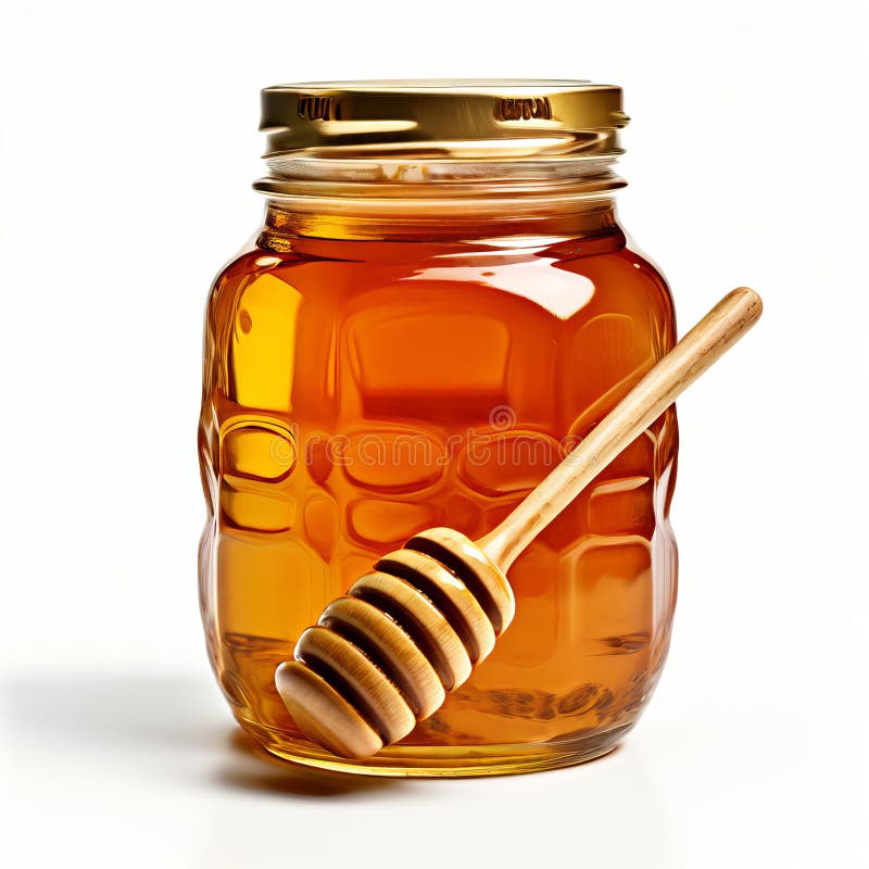A Jar of Honey with a Wooden Dipper Inside K Uhd Very Detailed