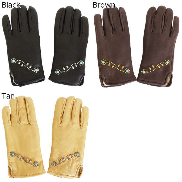 HTCレザーグローブ 手袋 フラワースタッズ フリーサイズ HTCレザー