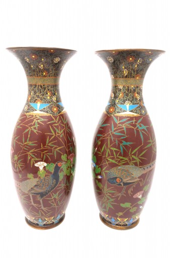 高級日本七宝花瓶 龍と鳳凰 花唐草文 骨董 高級日本七宝花瓶 龍と鳳凰