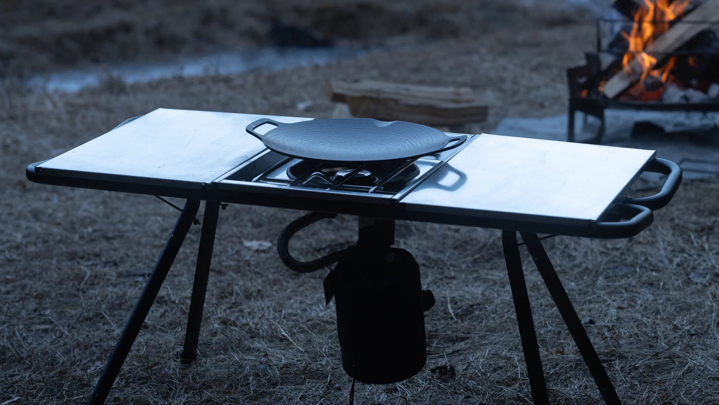 ヘリンボーン天板IGTテーブル 無骨キャンプに 折りたたみ式 アウトドア