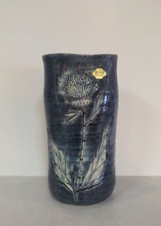 清水焼 藤平正文作 布目ゴスあざみ花瓶 - 土岐陶器本店