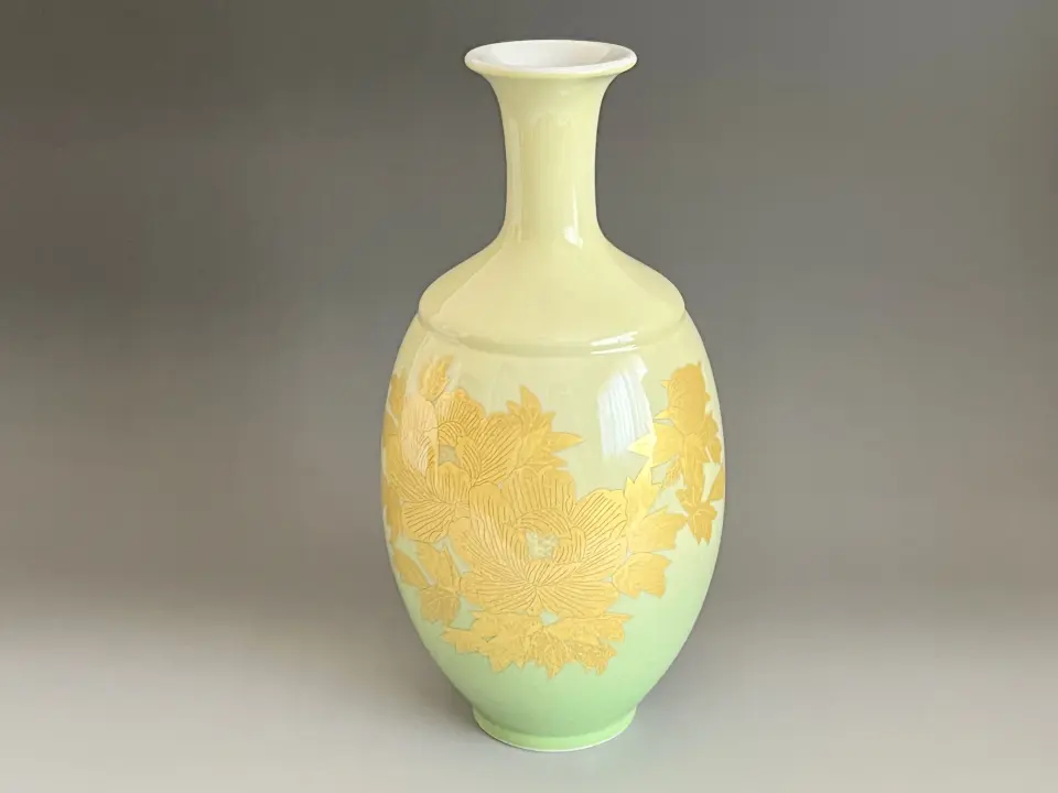 藤井勝雲 有田焼 染錦 牡丹鳳凰図 壷 高さ41㎝ 作品集掲載作品 伝統