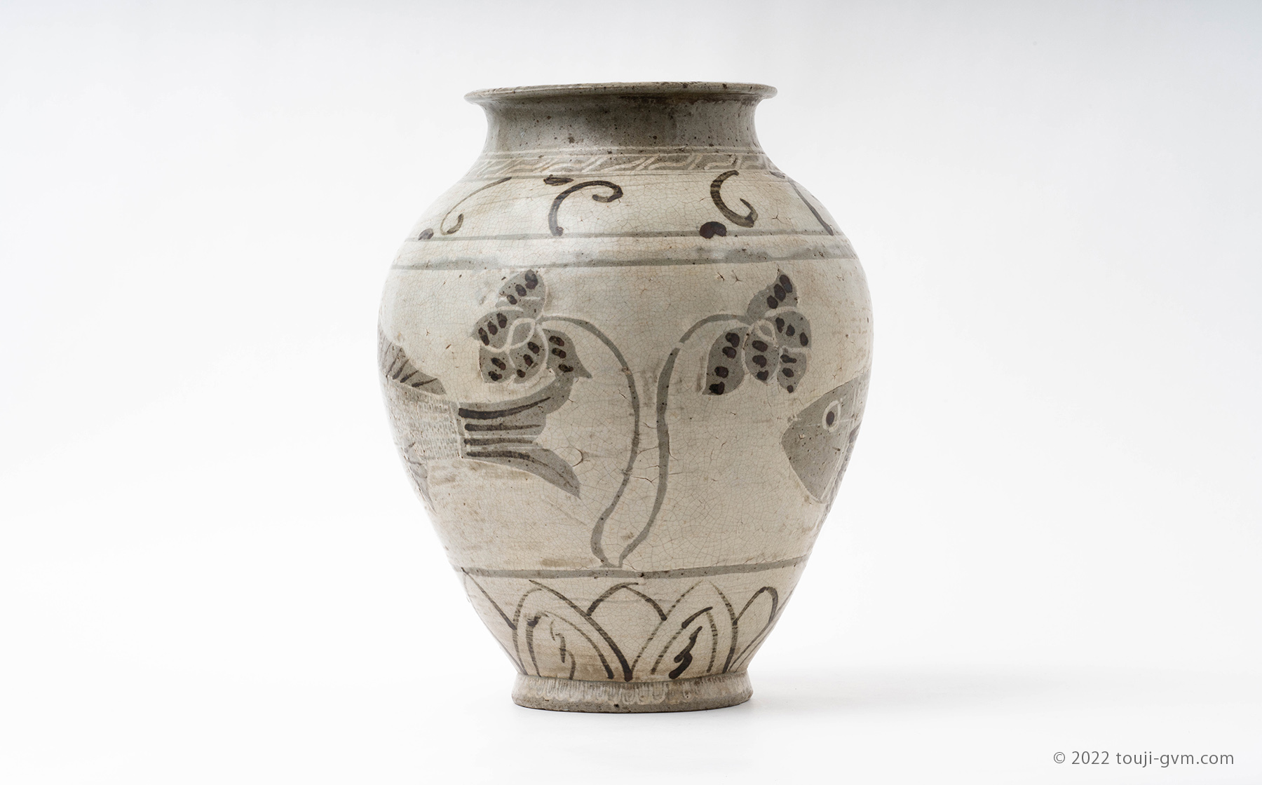 李朝時代絵高麗粉粧灰青沙器鉄絵紋水指茶道具壷壺花瓶時代