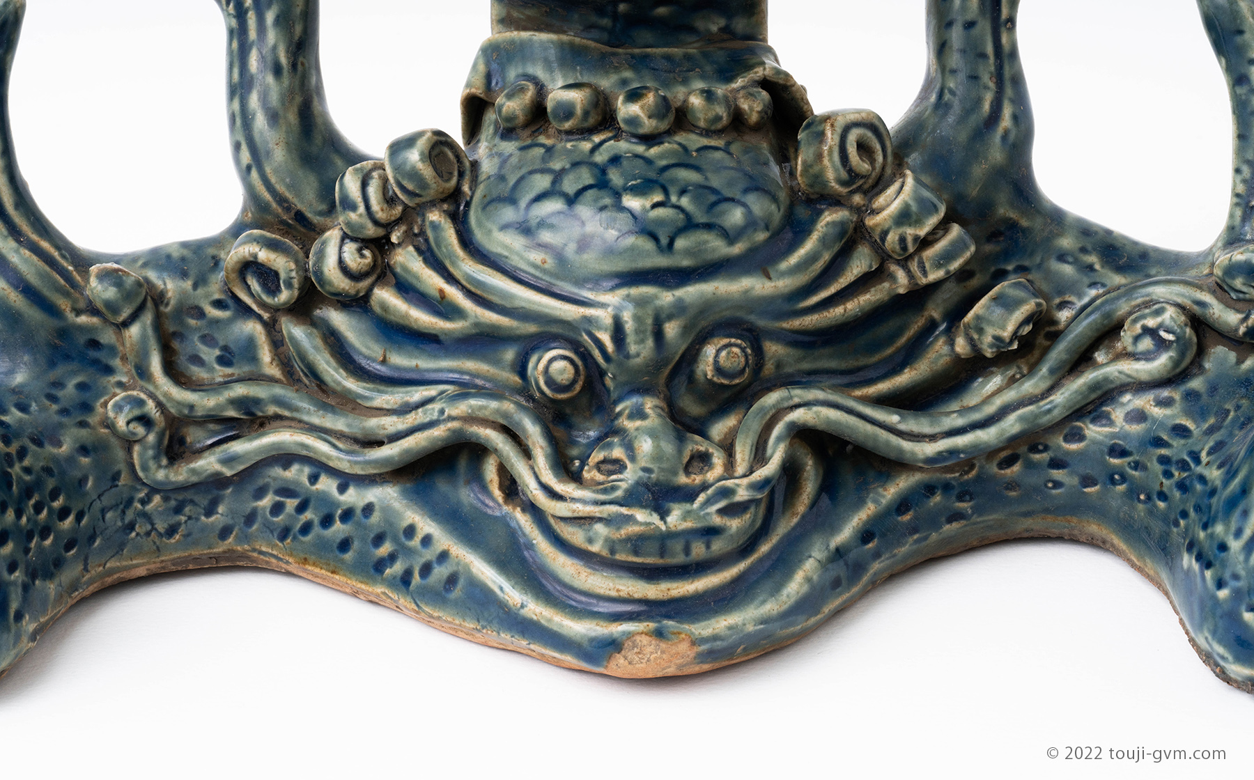 華美❗】中国美術 瑠璃釉 錫廻し 玉取双龍の図 五爪の龍の図 カップ