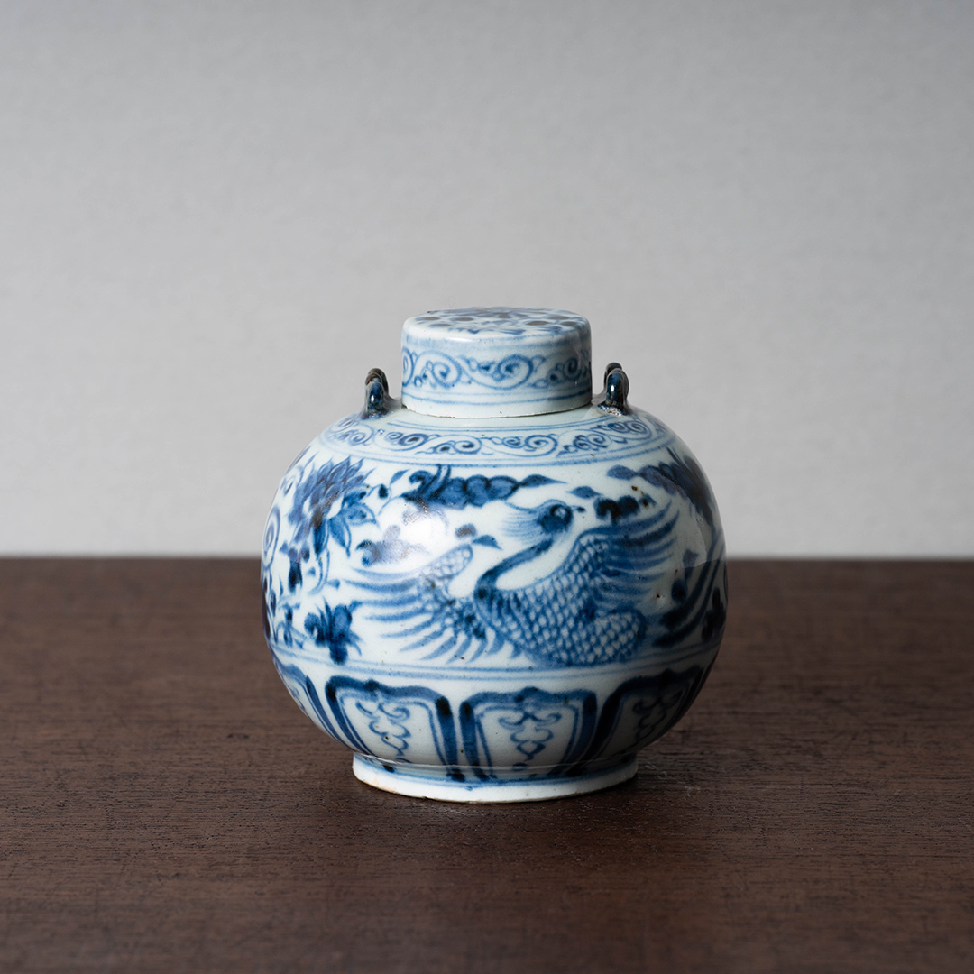 アンティーク シノワズリ 中国清朝中期 白磁染付 透かし彫り 青花 筆立