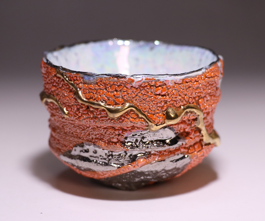 現代陶芸家 市川透造 造形香炉 金プラチナ使用 共箱 共布備前 (師/隠崎