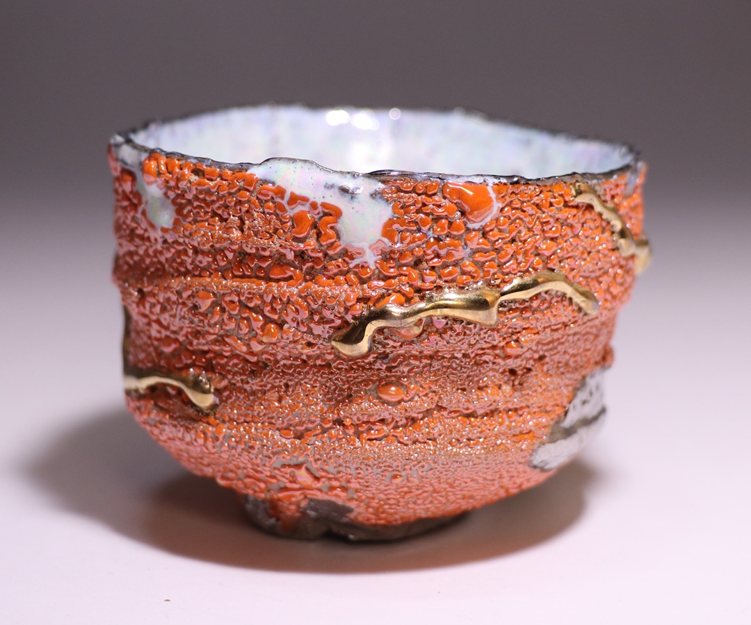 市川透 迦具土 ぐい呑 共箱 赤金銀彩 未使用 市川透 迦具土 ぐい呑 共