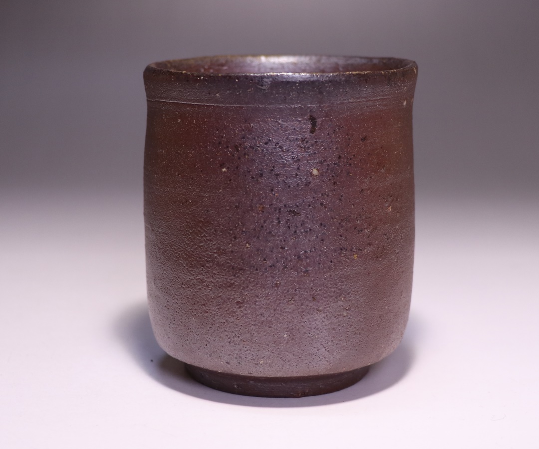 岡山県重要無形文化財 四代目松田華山 備前焼 桟切酒呑 共箱共布栞 酒