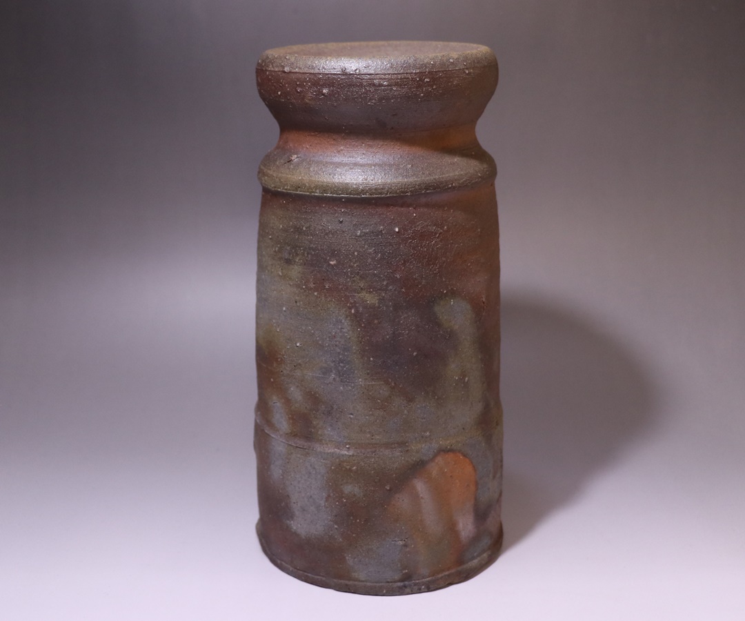 山本雄一備前三方花入共箱茶道具花器花瓶山本陶秀子息