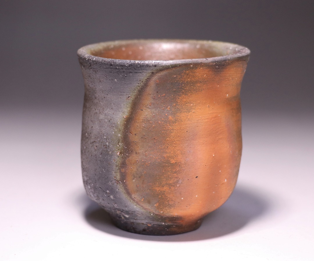 備前焼 人間国宝 伊勢崎淳 湯呑 共箱 陶芸 伊勢崎 淳 作 「備前酒呑