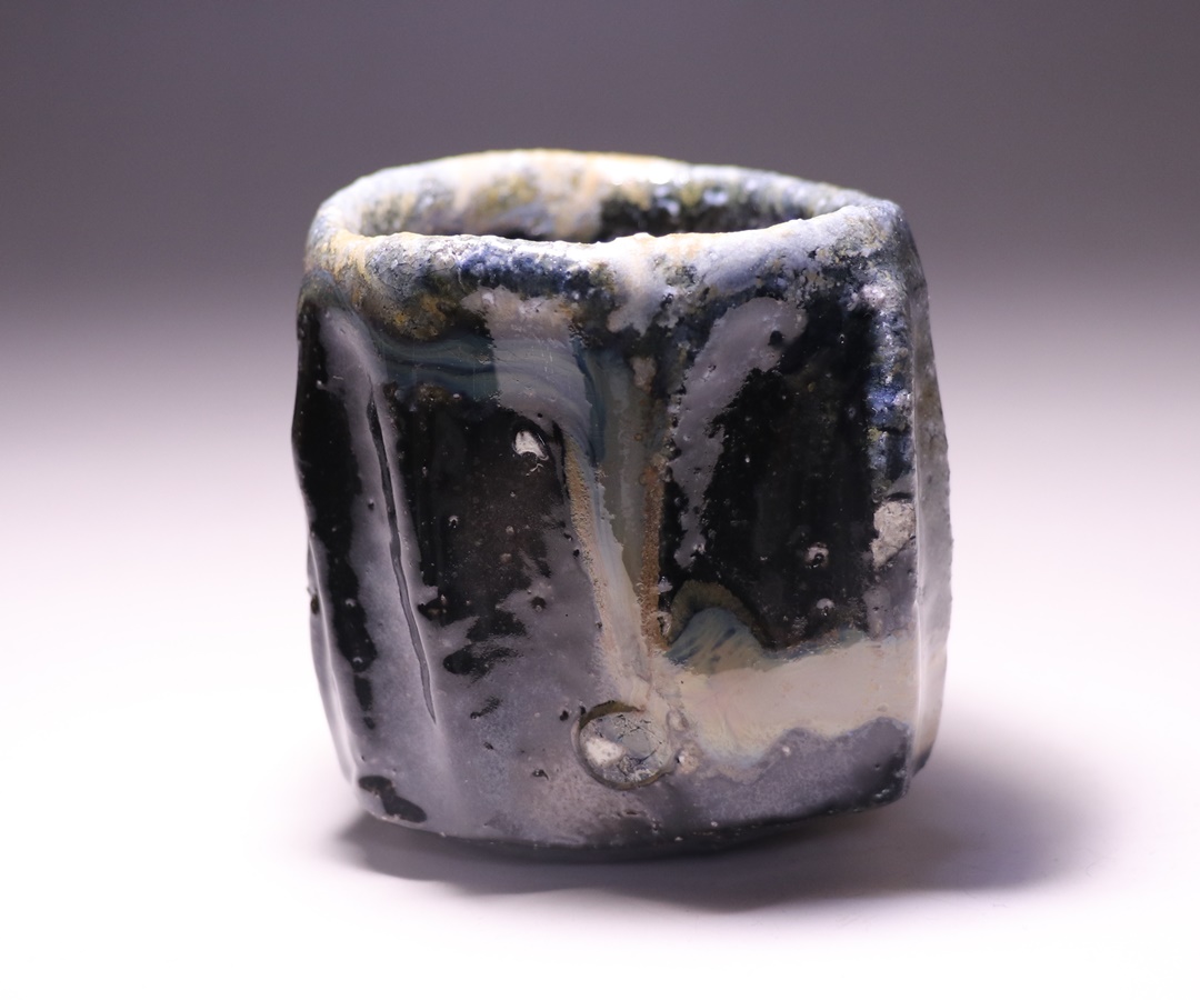 人気作家☆大岩智之【師：隠崎隆一】☆黒備前茶碗☆共箱☆コバルト